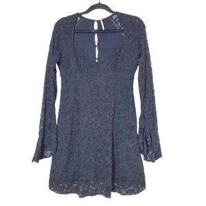 Free People Womens XS Lace Dress Black Witchy‎ Whimsigoth FLARE SLEEVE Mini